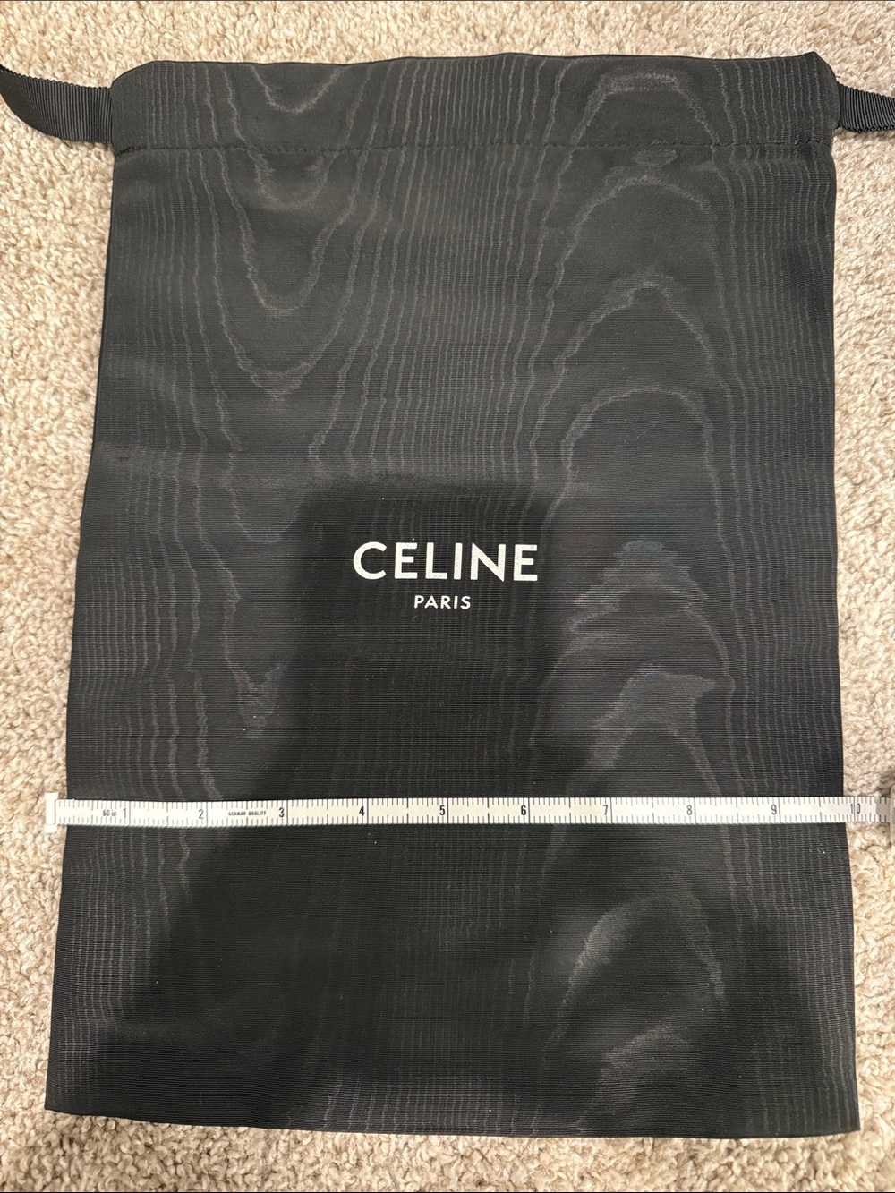 Celine Black Drawstring Dust Pouch with White Logo